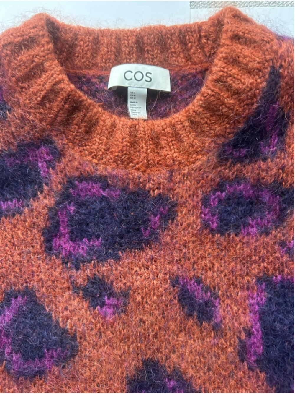 COS Leopard Print Fuzzy Knit Sweater Medium Oversized mohair wool Minimalist - Picture 4 of 6